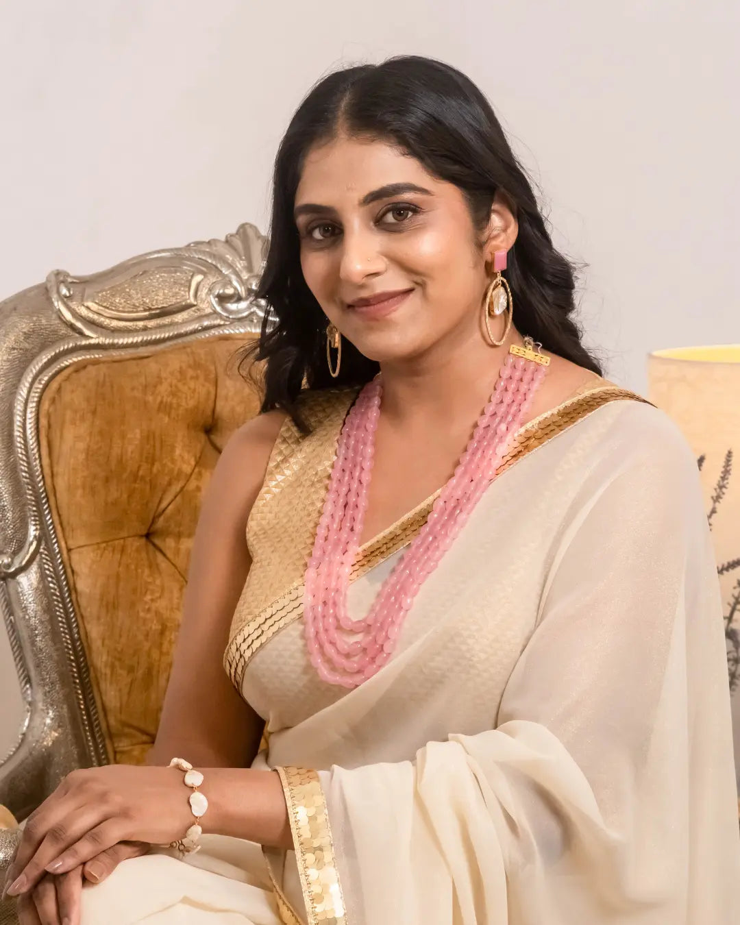 Pink Quartz 4 Lines Necklace