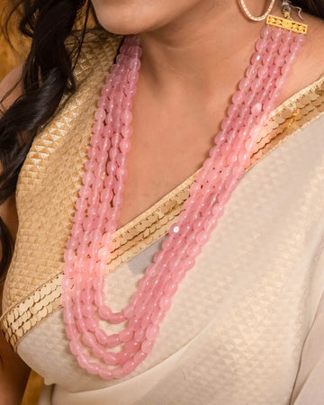 Pink Quartz 4 Lines Necklace