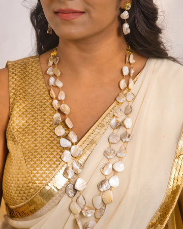 3 in Combo Pretty Unshaped Mother of Pearl Necklace with Earrings and Bracelet