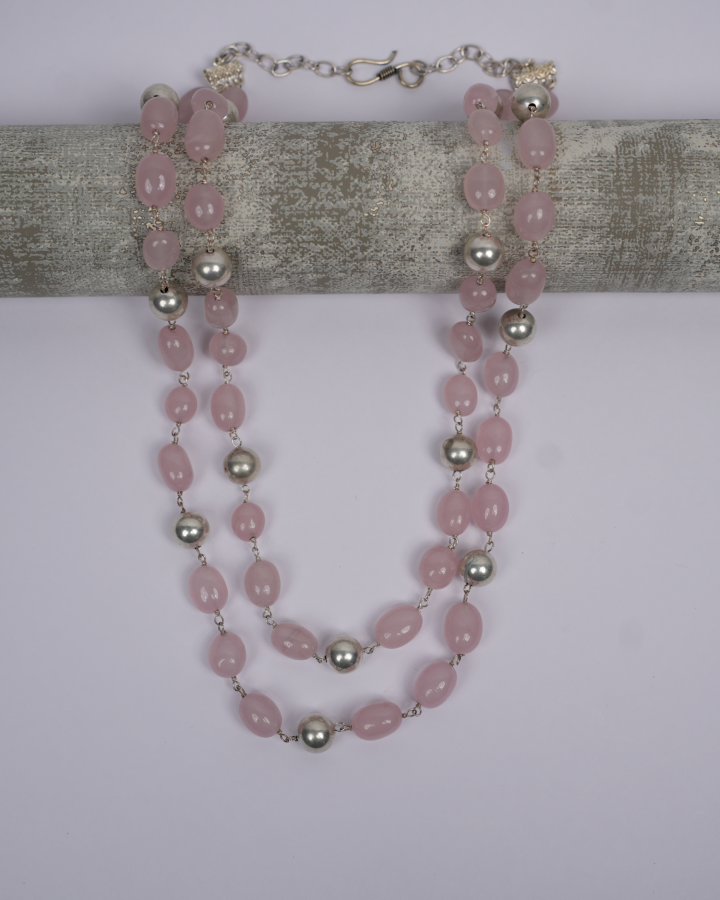 2 Line Rose Quartz Stone Necklace-Women's fashion jewellery online