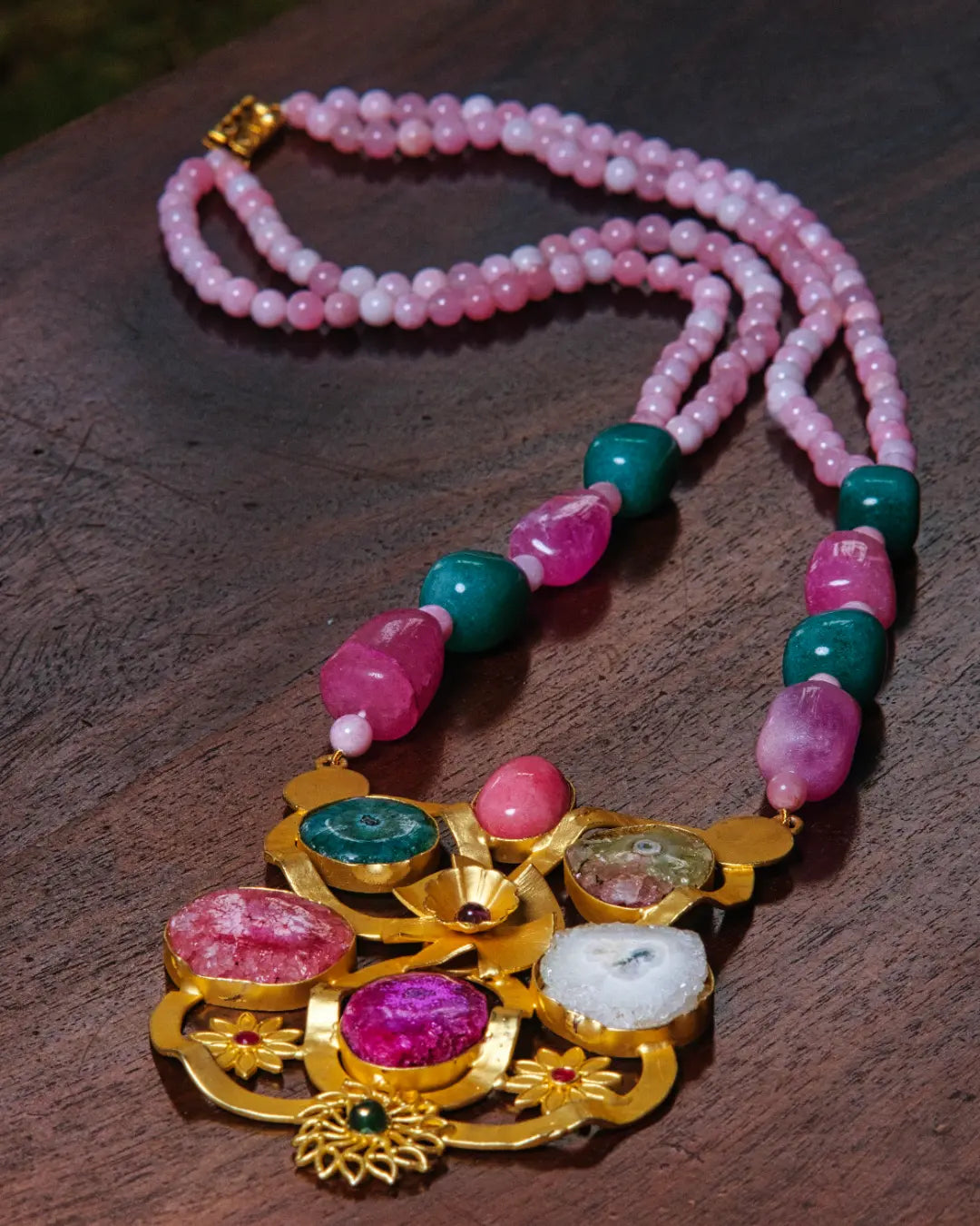 Pink Mixed Agate Stone Necklace
