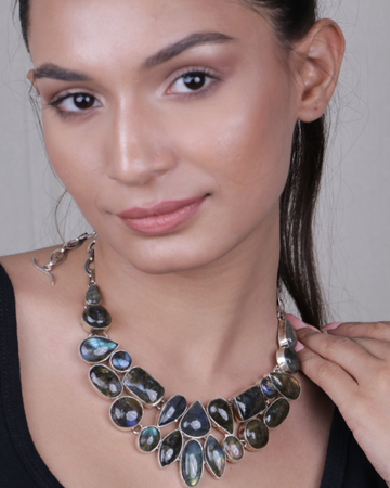 Grey Black Labradorite Stone Necklace