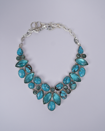 Blue Turquoise Agate and Crystal Necklace