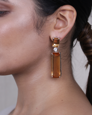 Amber Orange Crystal Long  Earring