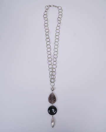 Grey Agate Black Stone Silver Chain
