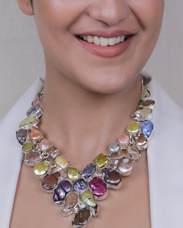 Multi Colour Mother Of Pearl Statement Necklace