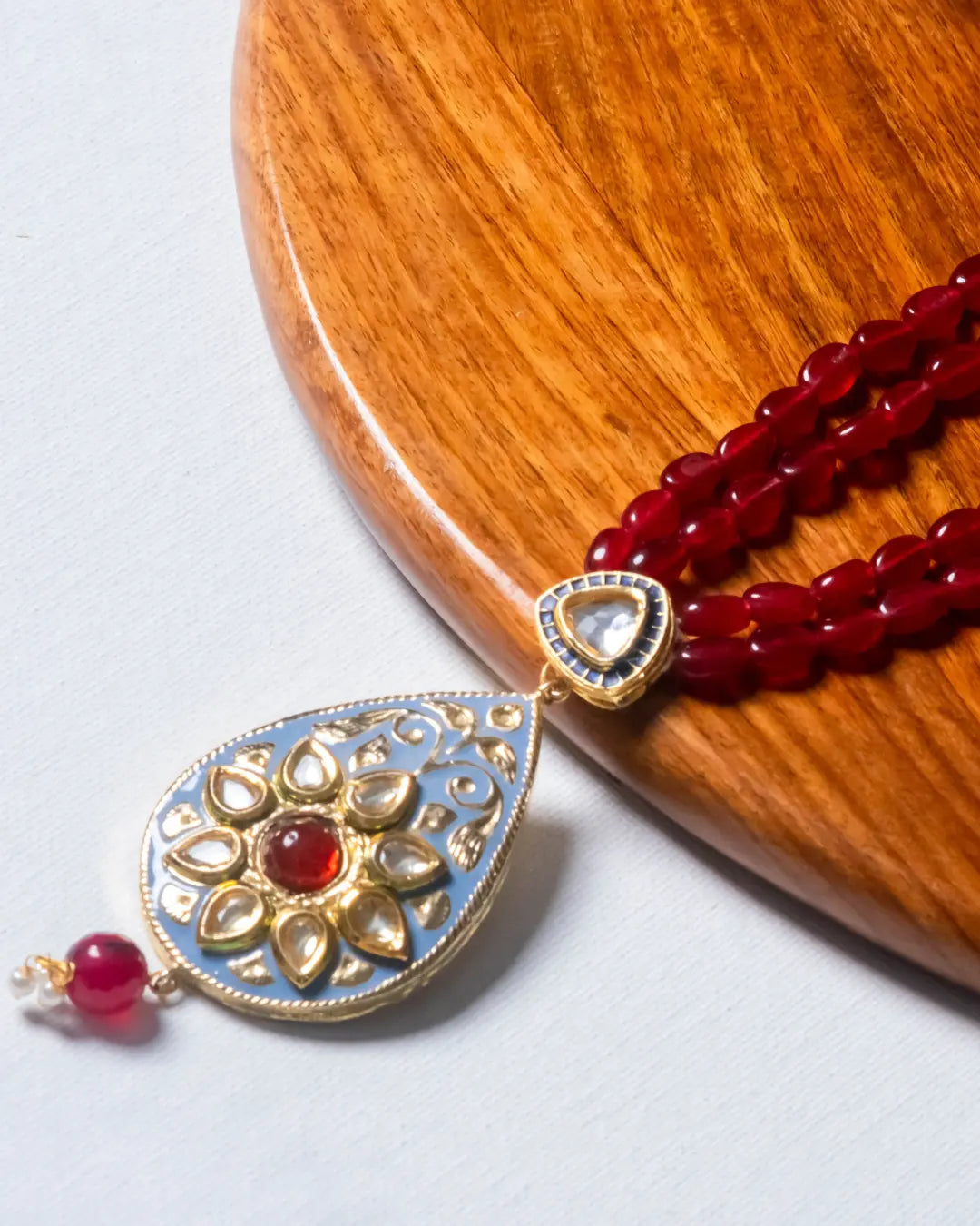 Ruby Red Meenakari Pendent Necklace