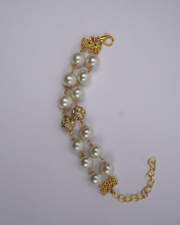 2 Line Pearl Crystal  Bracelet