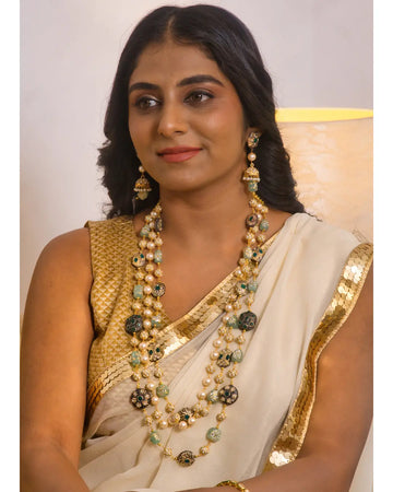 Pastel Green Marcasite 3 Layered Necklace