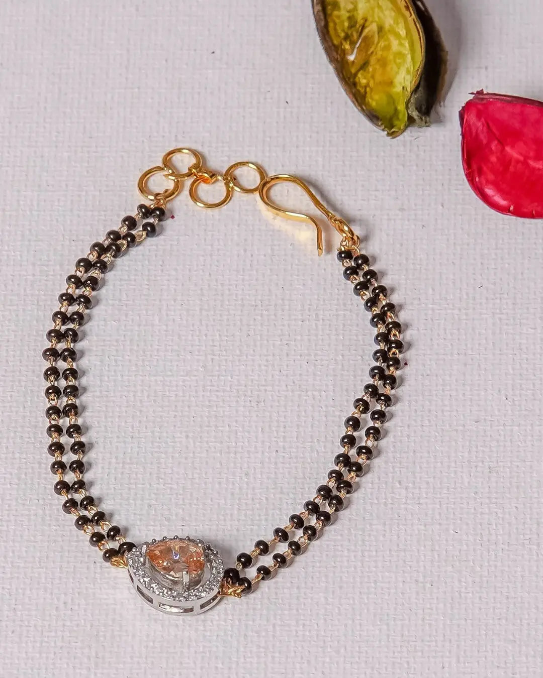 Citrine crystal Delicate Black beads Bracelet