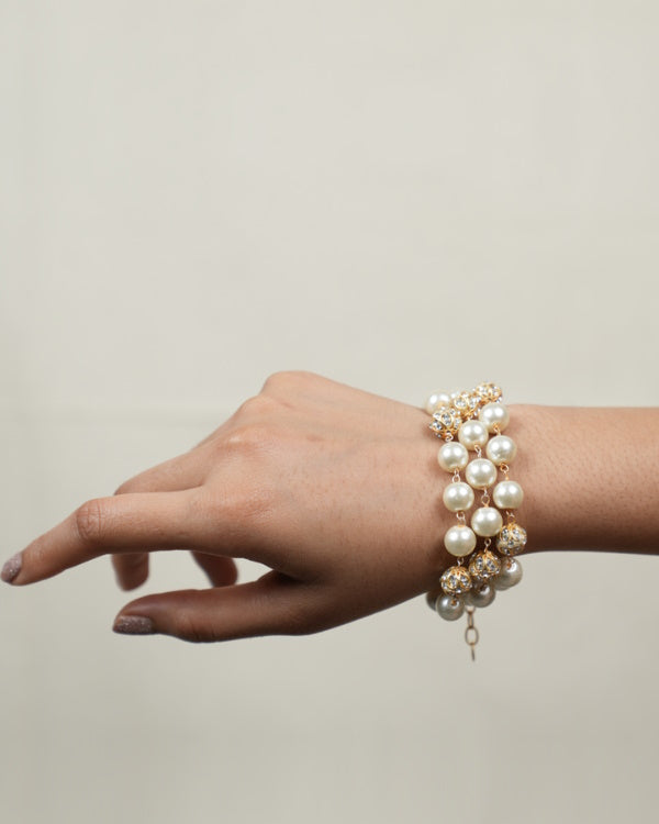 3 Line Pearl Crystal Bracelet