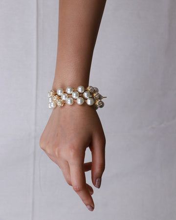 3 Line Pearl Crystal  Bracelet