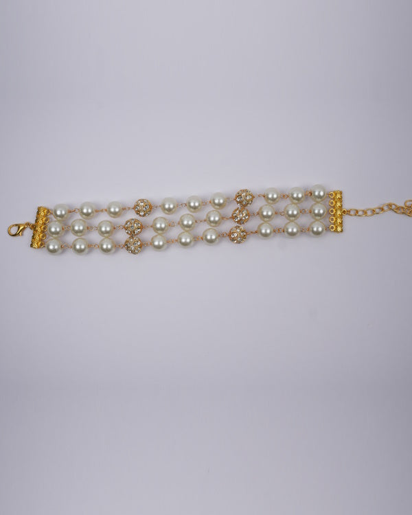 3 Line Pearl Crystal Bracelet