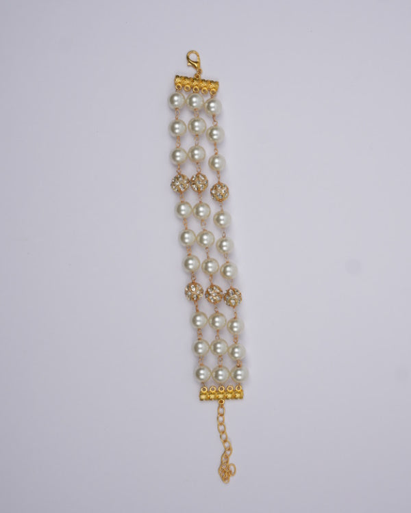 3 Line Pearl Crystal Bracelet