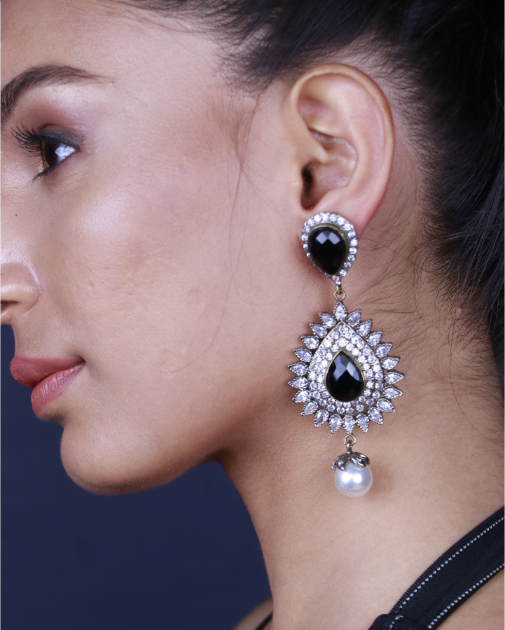 Black Stone Zircon Dangler Earring-women's fashion jewellery online