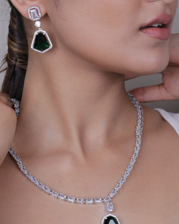 Zircon Necklace with Emerald Pendent