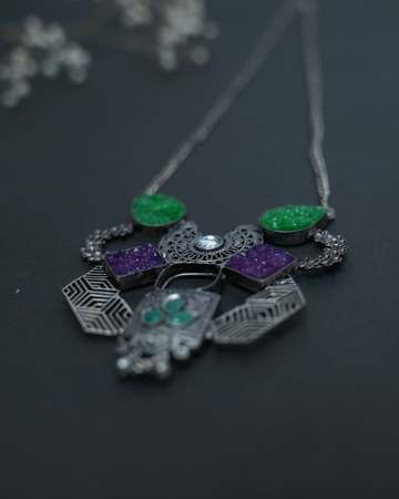 Mix colour quartz oxidized silver chain