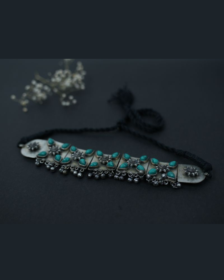 Turquoise Silver oxidized choker