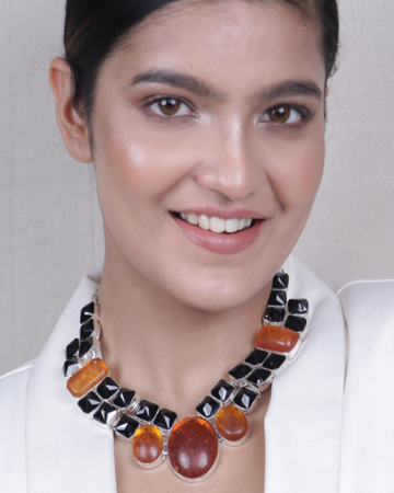 Bold Black Amber Statement Necklace