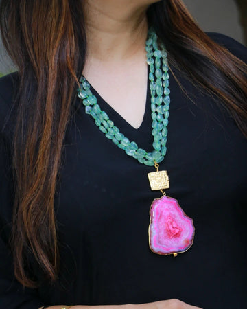 Bold Sea Green Fuschia Earth Necklace