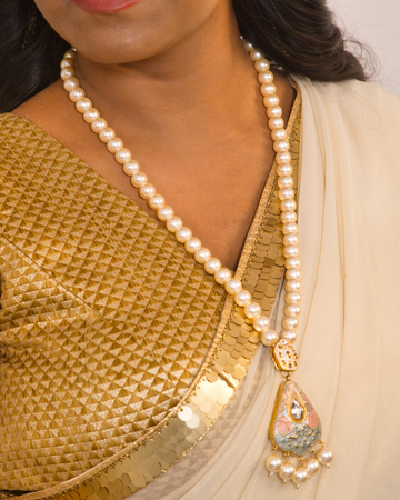 Exquisite Long Pearls Necklace with Meenakari Jadau Pendent