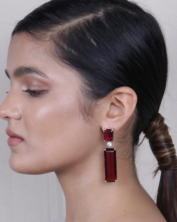 Wine Red Crystal Long Earring