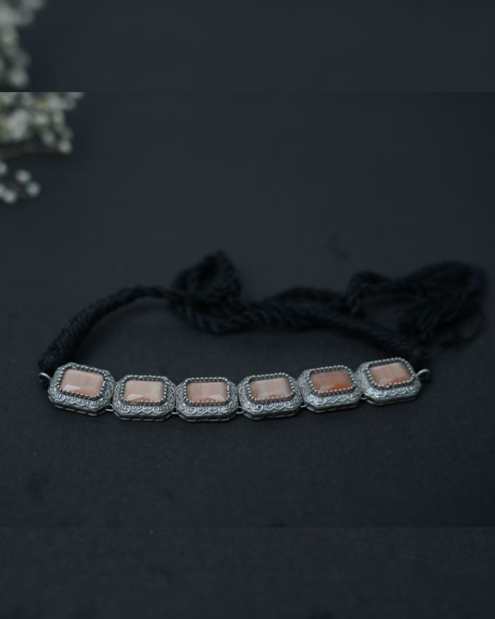 Orange natural stone oxidized silver choker