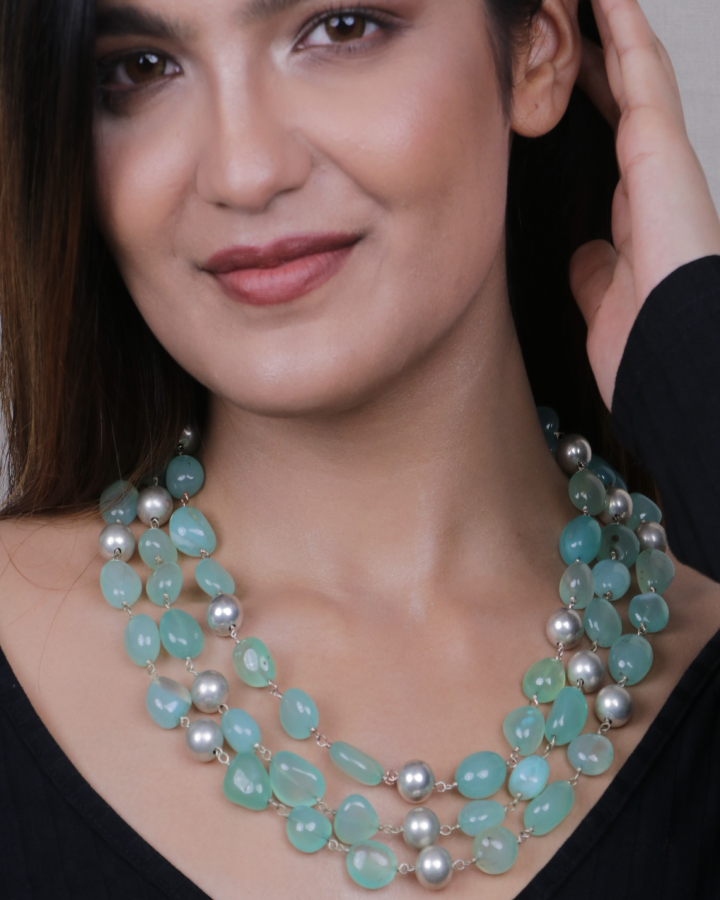 3 Line Green Jade Stone Necklace