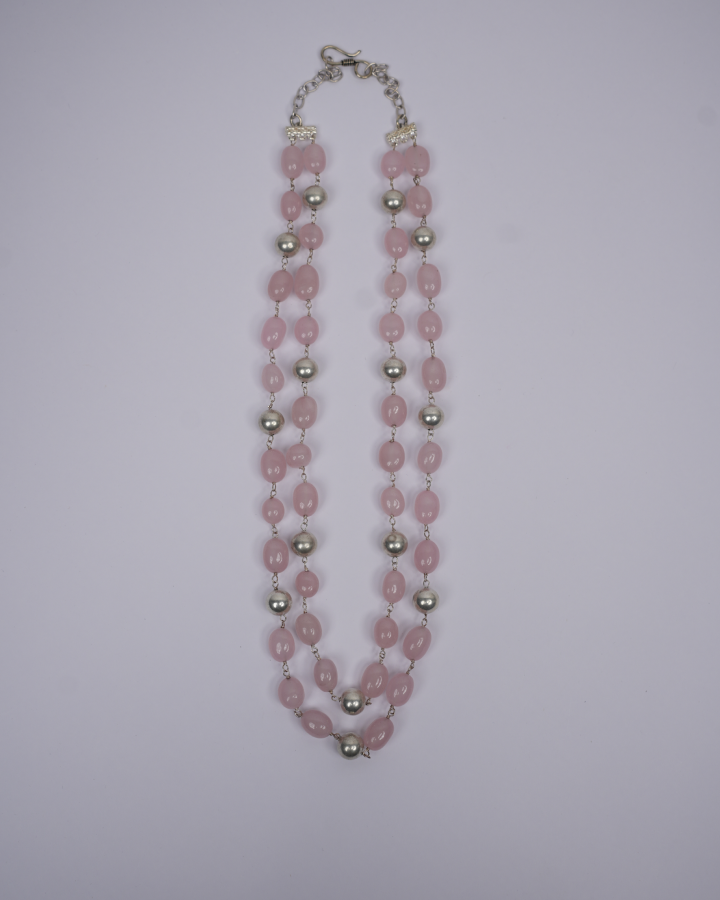 2 Line Rose Quartz Stone Necklace-Women's fashion jewellery online