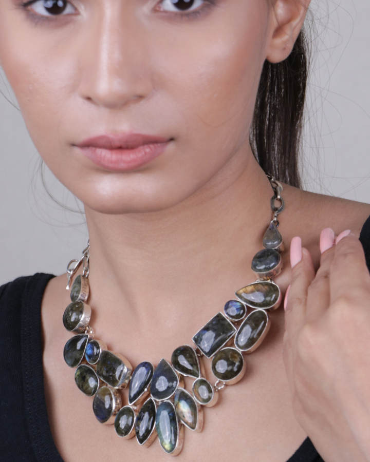 Grey Black Labradorite Stone Necklace