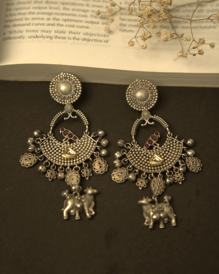 Nandi long fusion oxidized earrings