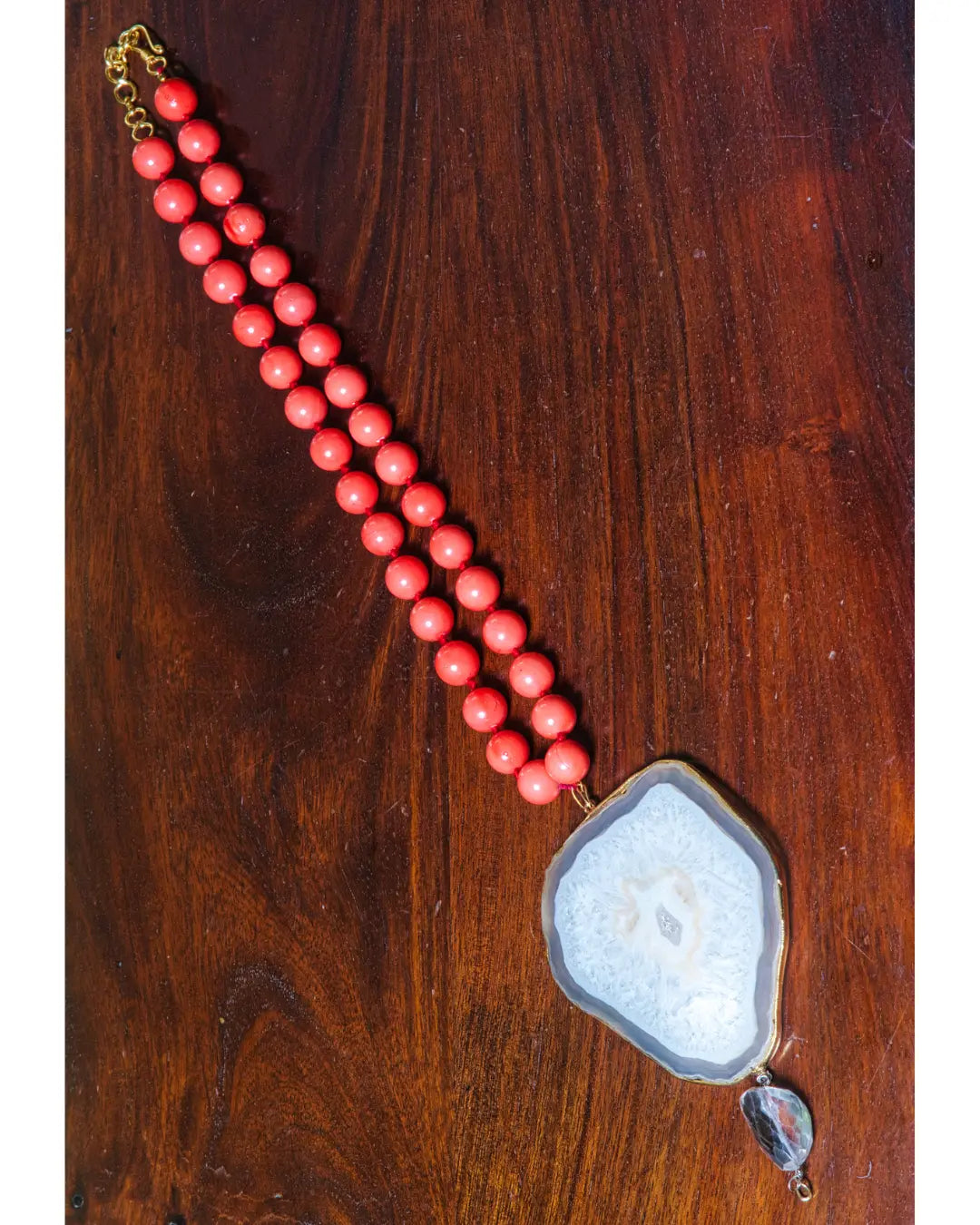 Earthy Coral Orange Agate Long Necklace