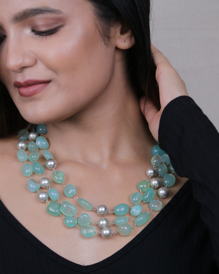 3 Line Green Jade Stone Necklace-womens fashion jewellery online