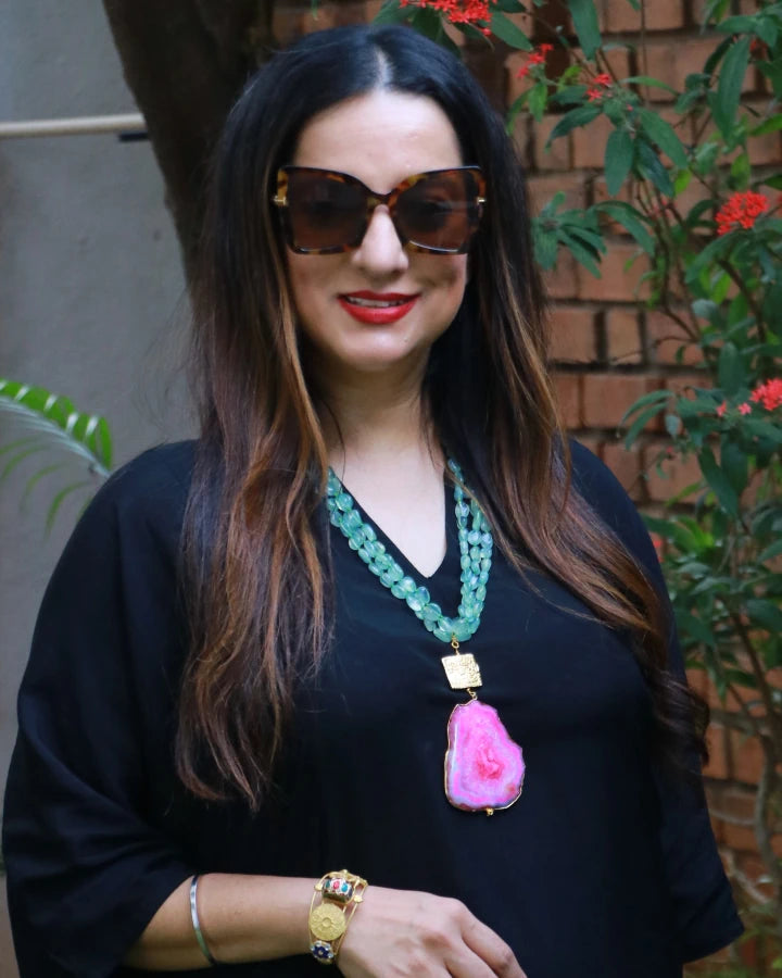 Bold Sea Green Fuschia Earth Necklace