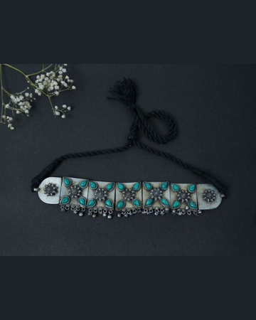 Turquoise Silver oxidized choker