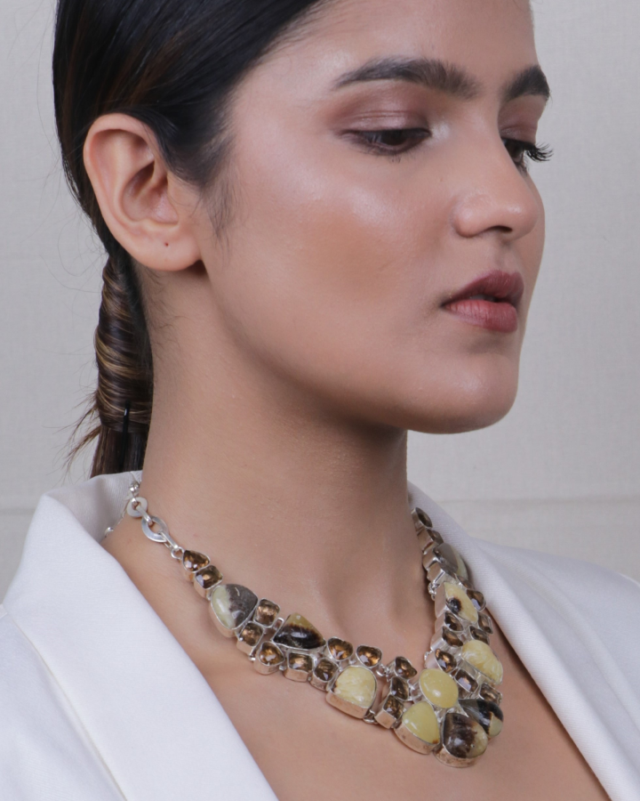 Stunning Brown Agates and Crystal Necklace