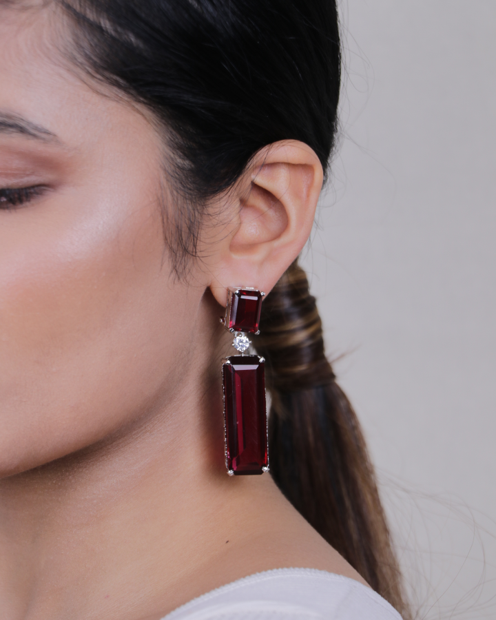 Wine Red Crystal Long Earring