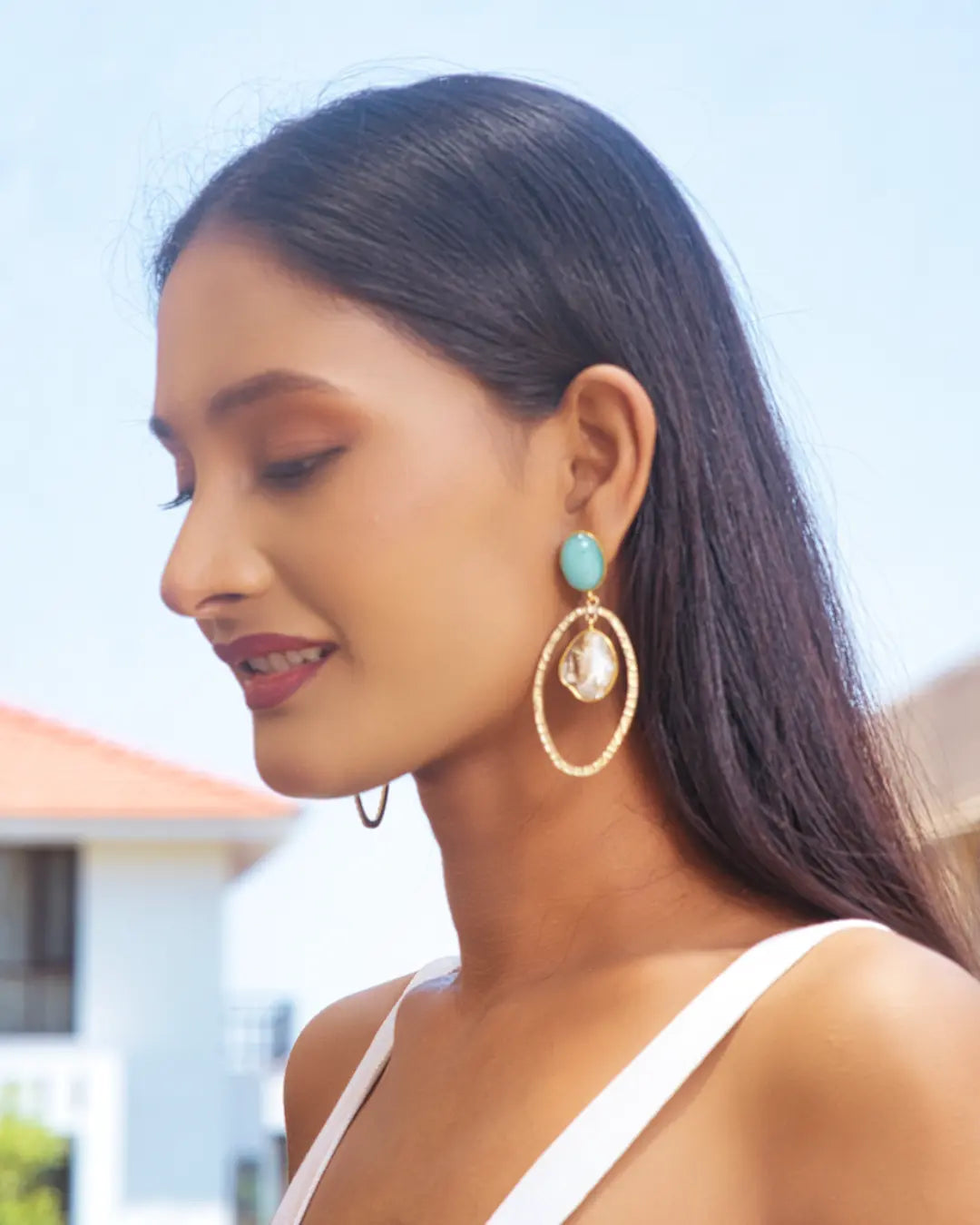 Turquoise Blue Pearl Earrings