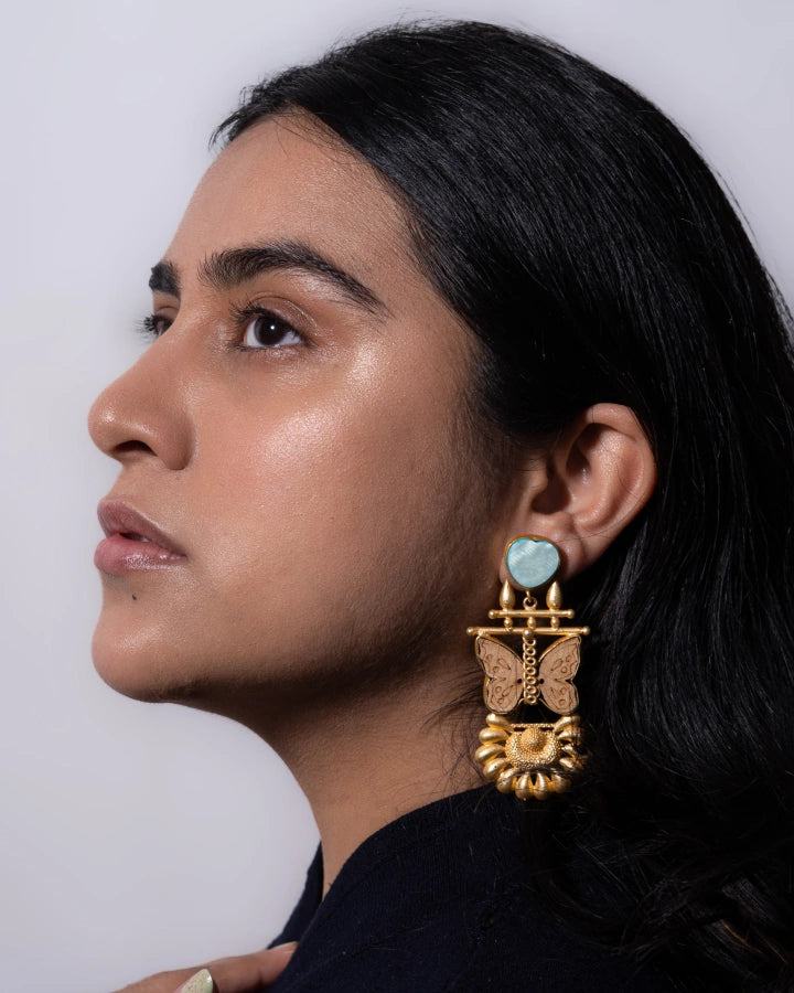 Semi Precious Flies Ocean Green Earrings