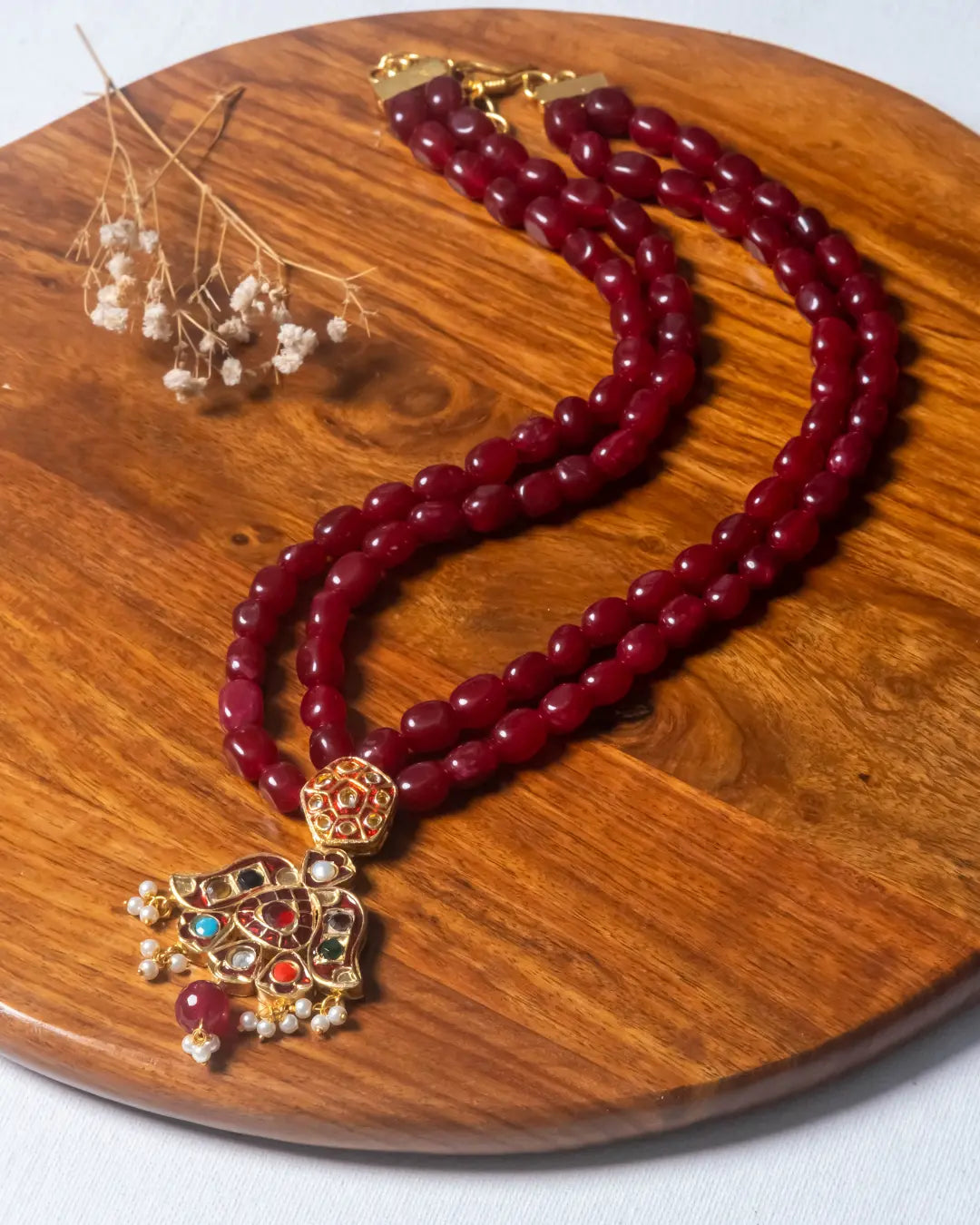 Ruby Red Navratan Pendent Necklace