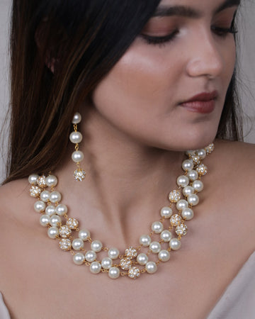 White Pearl Crystal Layered Necklace Set