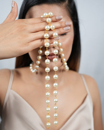 Long White Pearl Neck Tie Chain