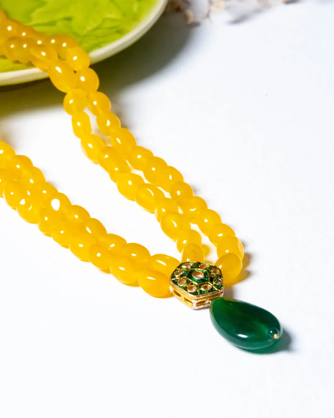 Yellow Jade Jadau Pendent Necklace