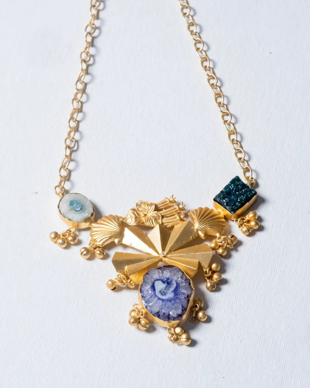 Dull Gold Fusion Druzi Stone Necklace