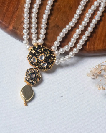 Short Meenakari Black Jadau Royal White Pearl Necklace