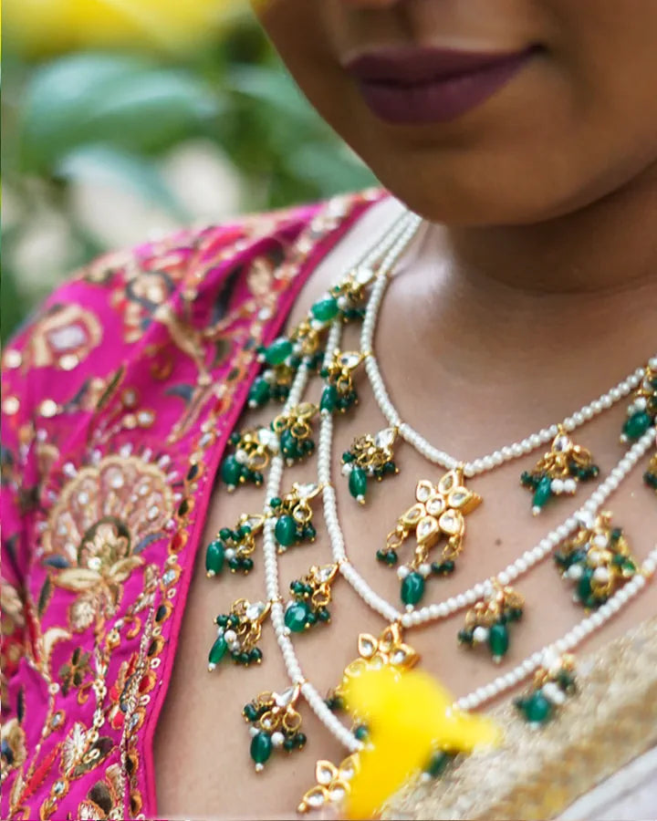 Emerald Green Layered Moti Ranihaar-Women"s fashion jewellery online