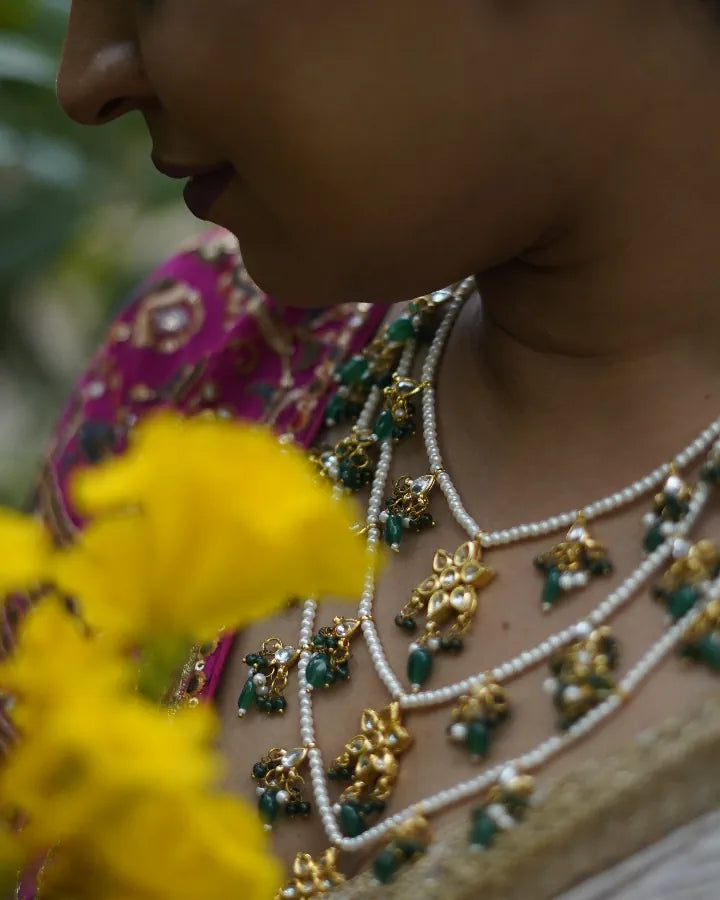 Emerald Green Layered Moti Ranihaar-Women"s fashion jewellery online