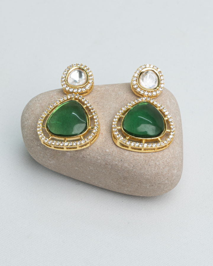 Green Stone Crystal Earrings