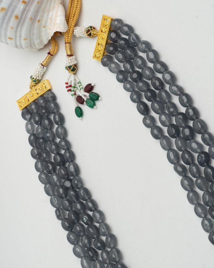 Grey Tourmaline Quartz 4 lines Necklace