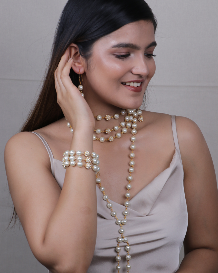 3 in Combo Gorgeous Pearl Choker with Long Chain and Bracelet-Women's fashion jewellery online